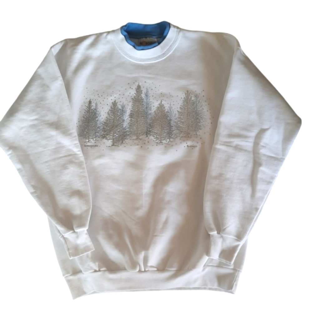 Vintage White Crewneck Pullover Sweater Graphic 90s
